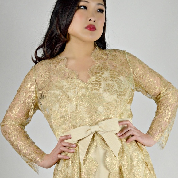 Lian Carlo Gold Lace Short Party Dress - Picture 3 of 7